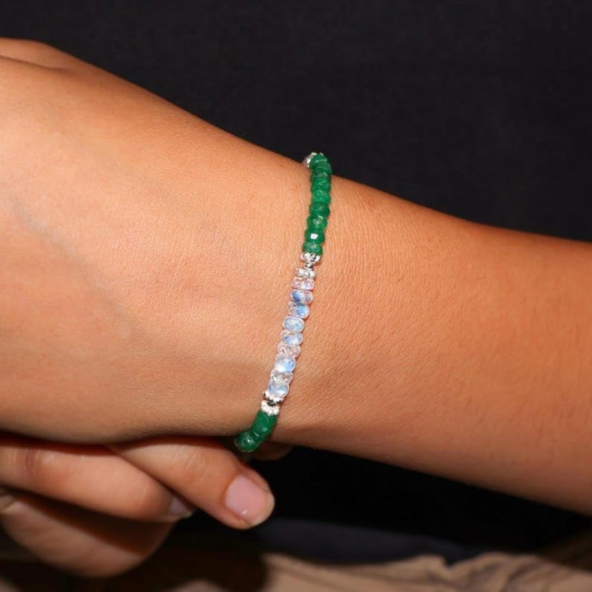 3-3.5mm Moonstone & Beryl Emerald Bead Bracelet, Unisex